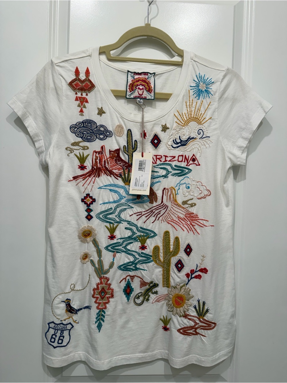 Johnny Was Arizona Embroidered Cap Sleeve Tee